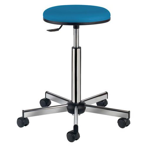 GGI - Tabouret de Laboratoire Bleu sur Roulettes - Assise Galette Réglable 49-68cm - M1 - Mobilier d'Atelier