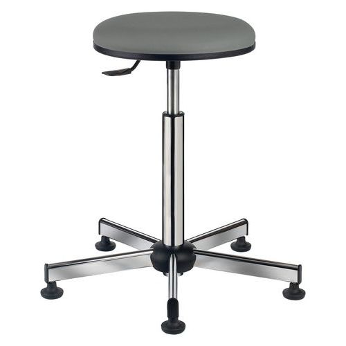 GGI - Tabouret de Laboratoire Réglable sur Patins - Assise Galette Tissu Enduit Gris - Hauteur 49-68 cm - Classement au Feu M1