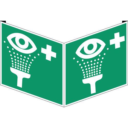 Brady - Panneau Secours Rinçage Yeux PVC Rigide Angle 20cm ISO 7010