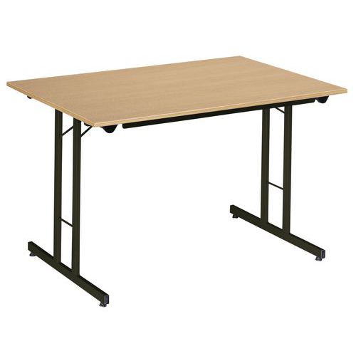 Table pliante hêtre 160x80 pieds noirs - Plateau mélaminé, piétement métal, épaisseur plié 9.5 cm, garantie 3 ans