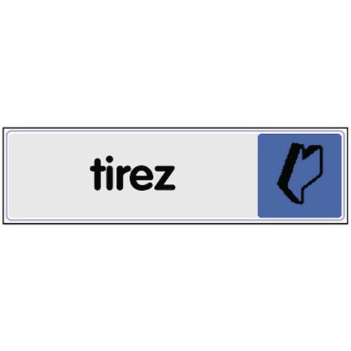 Plaque De Signalisation 170x40 Texte Tirez Log O Bleu