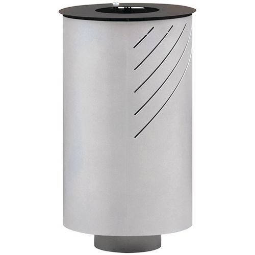 Poubelle extérieur Mielek Ronde - 50 L Gris Métal - Ouverture Fente - Robuste et Durable