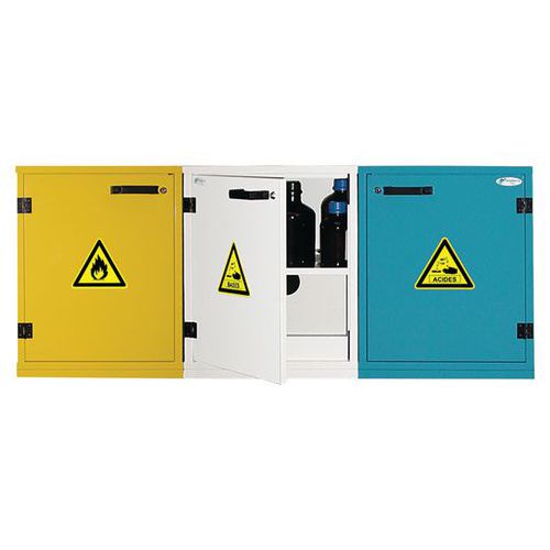 Trionyx - Armoire de sécurité sous paillasse 90 L Acides/Bases/Solvants - Acier Blanc - 3 Tablettes - Fermeture à clé - Stockage produits dangereux