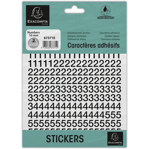 Pochette De Chiffres Adhésifs Noirs 0-9 10 Mm