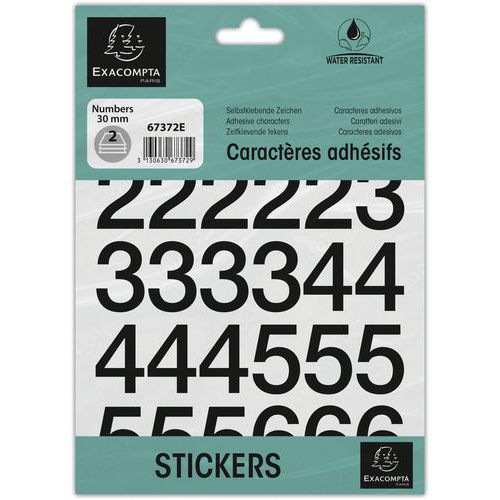 Pochette De Chiffres Adhésifs Noirs 0-9 30 Mm