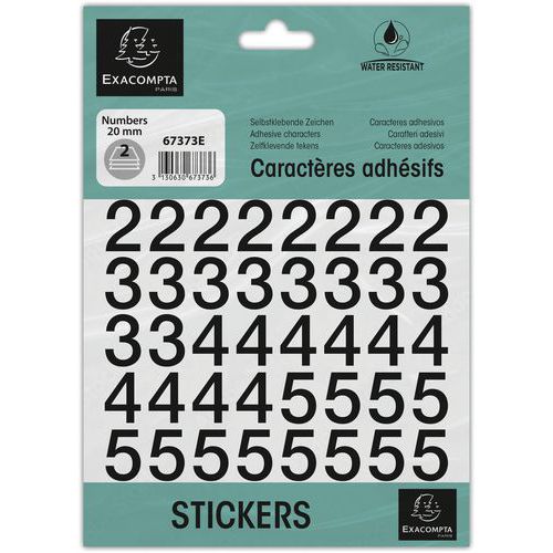 Pochette De Chiffres Adhésifs Noirs 0-9 20 Mm