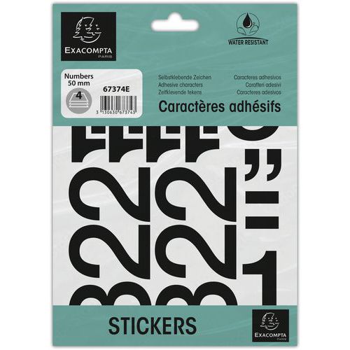 Pochette De Chiffres Adhésifs Noirs 0-9 50 Mm