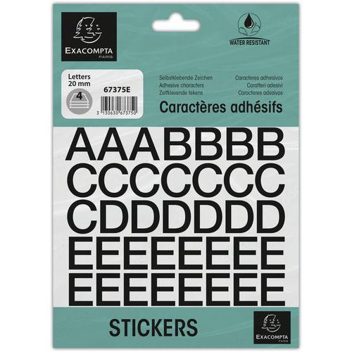 Pochette De Lettres Adhésives Noires A-z 20 Mm