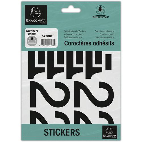Pochette De Chiffres Adhésifs Noirs 0-9 60 Mm