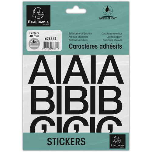 Pochette De Lettres Adhésives Noires A-z 40 Mm