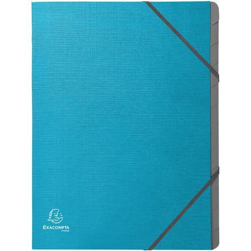 Trieur Agrafé 3 Rabats 12 Compartiments Tekso A4 - Turquoise