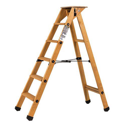 Escabeau Professionnel Bois 1 Plan - 5 Marches + Tablette