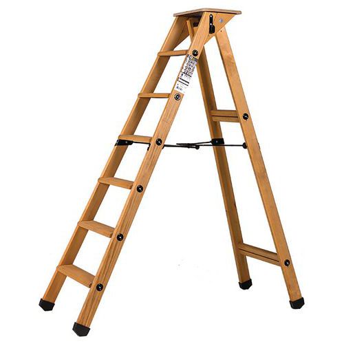 Escabeau Professionnel Bois 1 Plan - 6 Marches + Tablette
