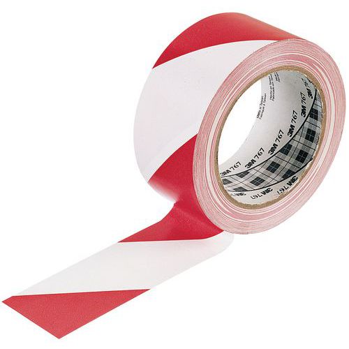 3M - Ruban Vinyle 767 Rouge/Blanc - 50mm x 33m - Marquage Sécurité & Repérage Urgence