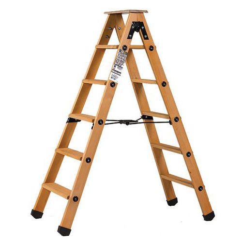 Escabeau Double Accès Bois 2x5 Marches + Tablette