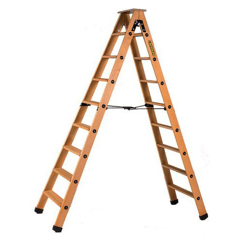 Escabeau Double Accès Bois 2x8 Marches + Tablette