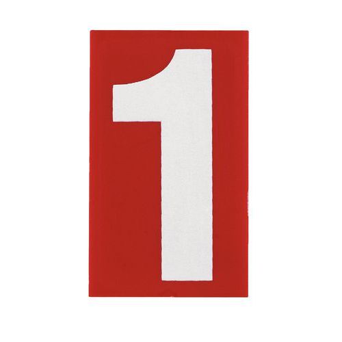 Numero Blanc 1 H=45 Mm Fond Rouge