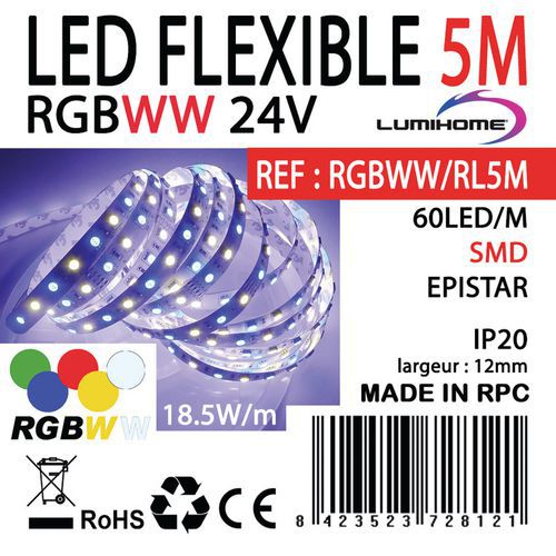 Rouleau 5m Strip LED RGBWW 24V_Lumihome Rouleau 5m Strip LED RGBWW 24V_Lumihome