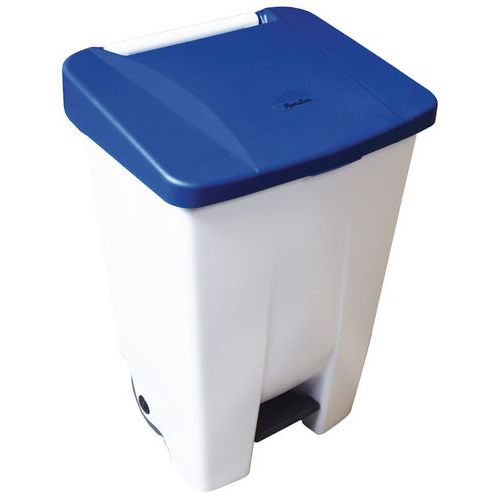Poubelle Agroalimentaire Mobile à Pédale 80 L Blanc / Bleu - Manutan