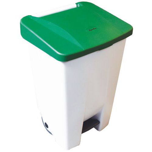 Poubelle Agroalimentaire Mobile à Pédale 80 L Blanc / Vert - Manutan