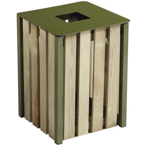 Corbeille D'extérieur 50 L Carrée Eden Bois Vert Olive - Ral 6003