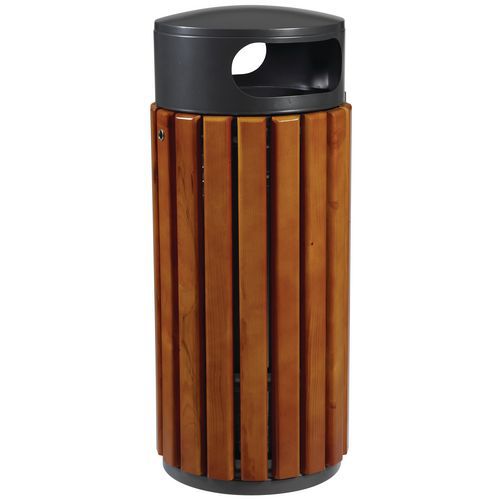 Corbeille D'extérieur 60 L Zeno En Bois Ronde Gris Manganèse Bois