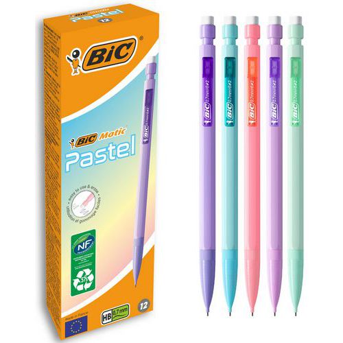 Lot De 12 Porte-mines Bic Matic 07 Mm Corps Pastel Assortis