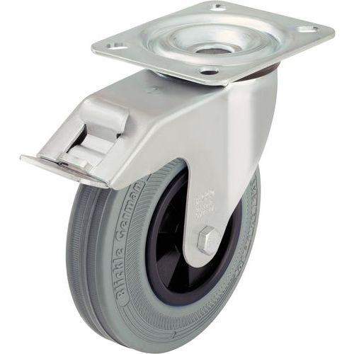 Roul. Piv. Diam=80mm F=50kg Bdge Caout. Non Tachant+ Frein