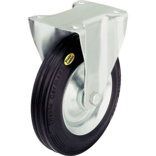 Roul Fixe F=100kg Diam=100mm Roue Caoutchouc Flasque Tole