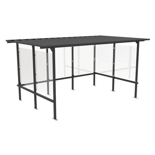 Abri Plus - Abri cycles Beaufortain Verre Gris Anthracite - 7.37m Longueur - Acier Époxy RAL 7016 - 5 Ans Garantie