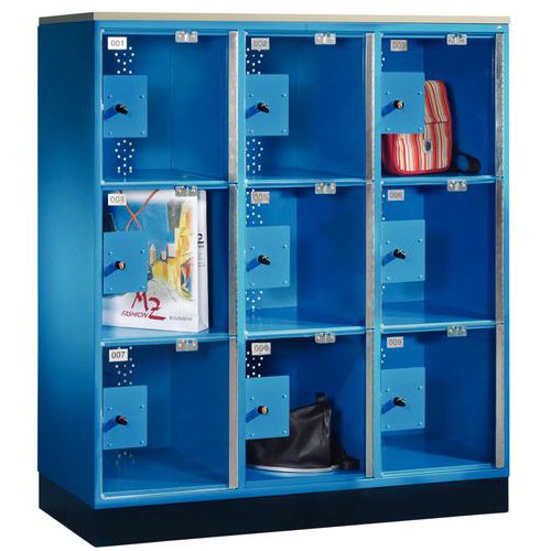 Vestiaire porte transparente 9 à 12 cases - 3 colonnes largeur 400 mm - Sur socle - CP Vestiaire porte transparente 9 à 12 cases - 3 colonnes largeur 400 mm - Sur socle - CP