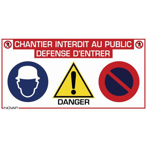 Novap - Panneau de Chantier Rectangle 800x400mm - Interdit au Public - Recyclable