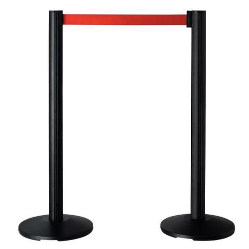 Beltrac - Lot de 2 poteaux à sangle rouge - Noir, Aluminium, 1000mm - Intérieur, Entrepôt, Tertiaire, Éco-responsable