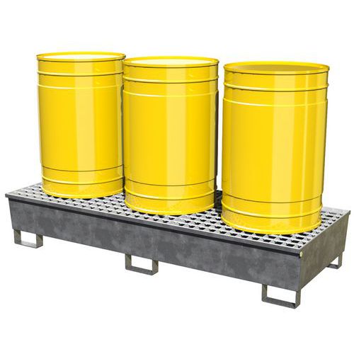 Bac De Rétention 3 Fûts En Acier Galvanisé Avec Caillebotis