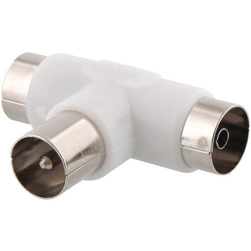 TNB - Adaptateur Antenne TV Mâle 9.5mm vers 2 Femelles 9.5mm Blanc - Connecteur Femelle - Emballage Recyclable