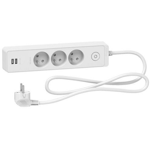 Rallonge 15m Multiprises 3 Prises 2p+t Blanche 2 Usb