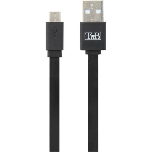 TNB - Câble USB vers Micro USB Plat Noir - 2 ans Garantie - Emballage Recyclable
