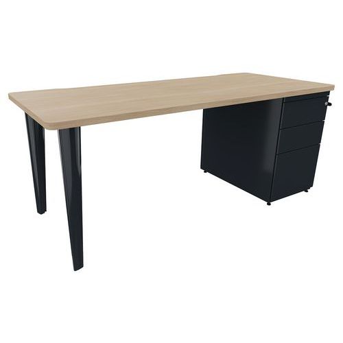 Vinco - Bureau droit Evidence 180x80 chêne naturel - Caisson porteur/pied anthracite - Éco-responsable