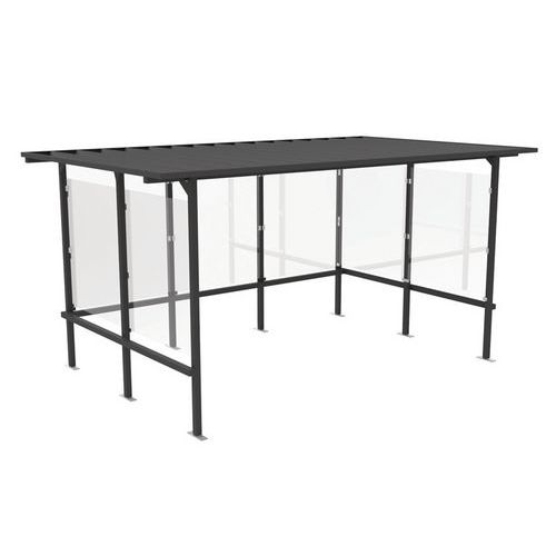 Abri Plus - Abri cycles Beaufortain simple verre gris anthracite - 4.05m x 1.95m - Acier époxy RAL 7016 - 5 ans garantie
