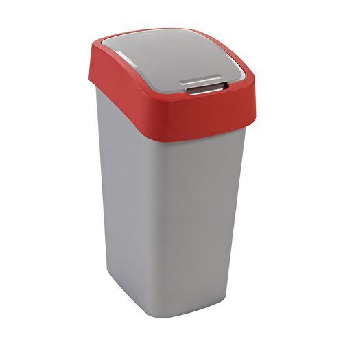 Poubelle Pacific 50L Plastique Argent Rouge Tri Sélectif Ouverture Basculante Rectangulaire