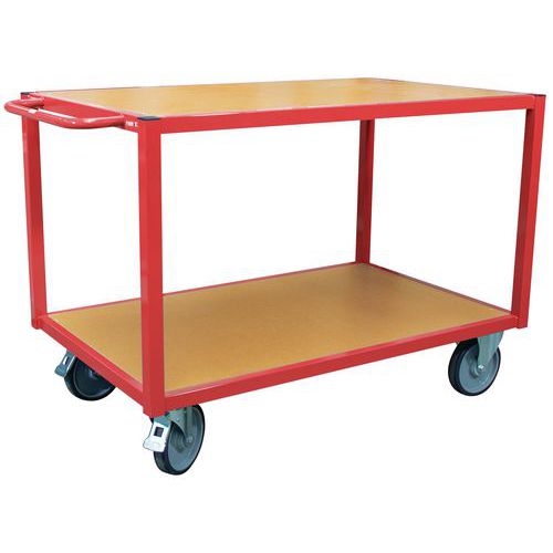 Fimm - Servante d'atelier rouge 2 plateaux bois - 500 kg - 1300x800mm - Robuste et Éco-responsable