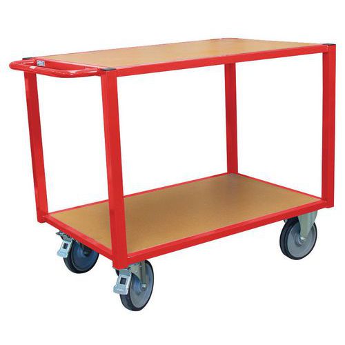 Fimm - Servante d'atelier rouge 2 plateaux bois - 500 kg - 10 ans garantie