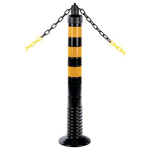 Lot De 6 Poteaux Flexible Noir 0.75m Bandes Réfléchissantes + Chaîne 10m