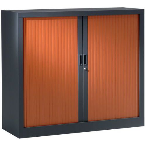 Armoire Basse 100x100 Cm Corps Anthr. 7016 Rideaux Merisier