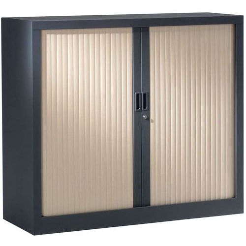 Armoire Basse 120x100 Cm Corps Anthracite 7016 Rideaux Erable