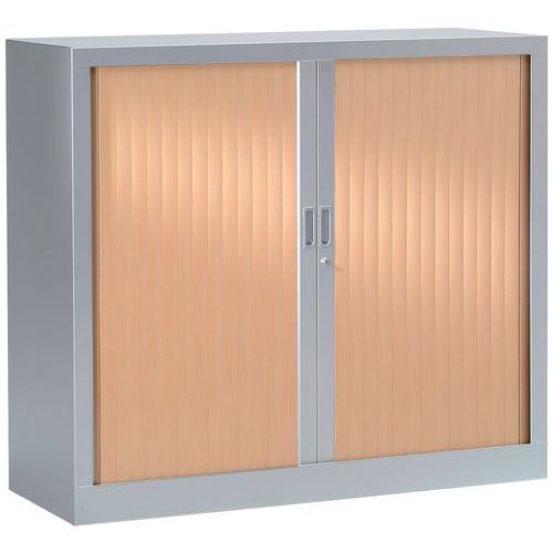 Armoire Basse 120x100 Cm Corps Aluminium 9006 Rideaux Hêtre