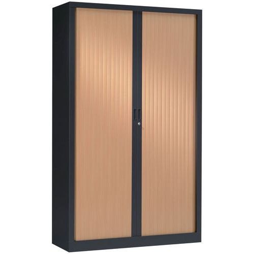 Armoire Haute 120x198 Cm Corps Anthracite 7016 Rideaux Hêtre