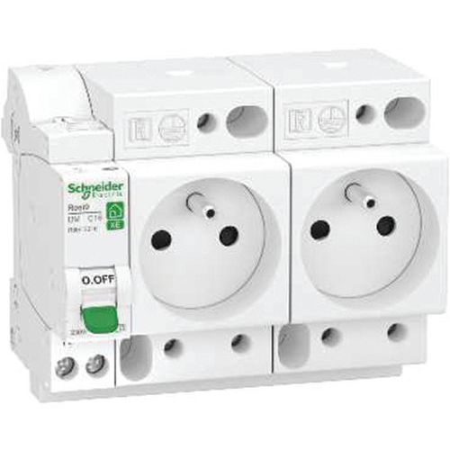Combiné Disjoncteur+2 Prises Courant - 1p+n - 16a - Resi9 Xe