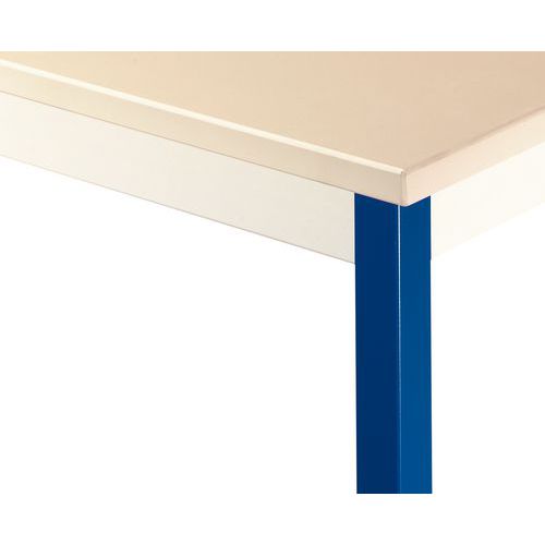 plateau beige, piétement bleu plateau beige, piétement bleu