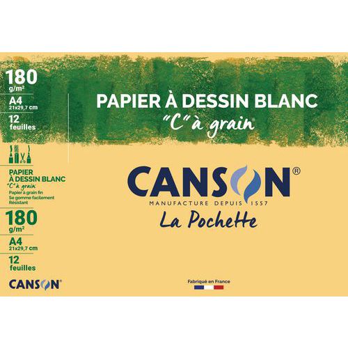 Pochette CANSON® papier à dessin blanc C à grain® A4 12 feuilles 180g/m² thumbnail image 1